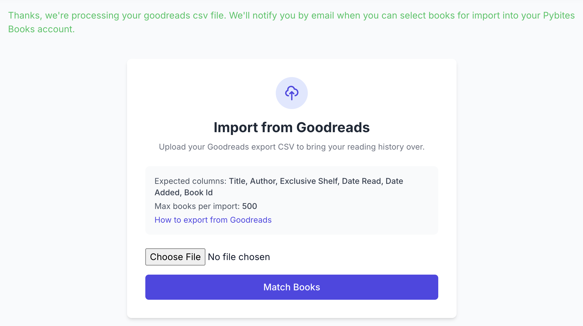 Goodreads import processing